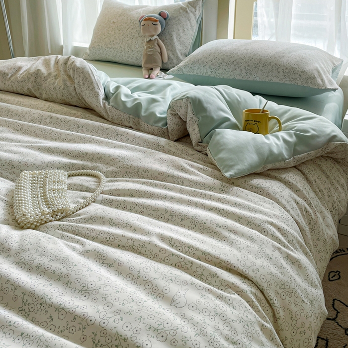 91家纺网 家纺一手货源 找家纺 仟网汇 2025新款针织双层纱AB版四件套 安琪兔