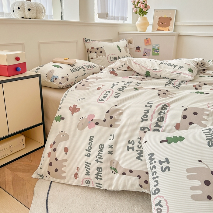 91家纺网 家纺一手货源 找家纺 柠馨 2025新款13372全棉床单床笠枕套被套单品系列-单被套 梦幻小鹿