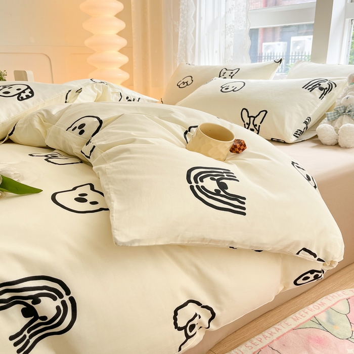 91家纺网 家纺一手货源 找家纺 柠馨 2025新款13372全棉学生三件套单人宿舍三件套四件套 小甜狗