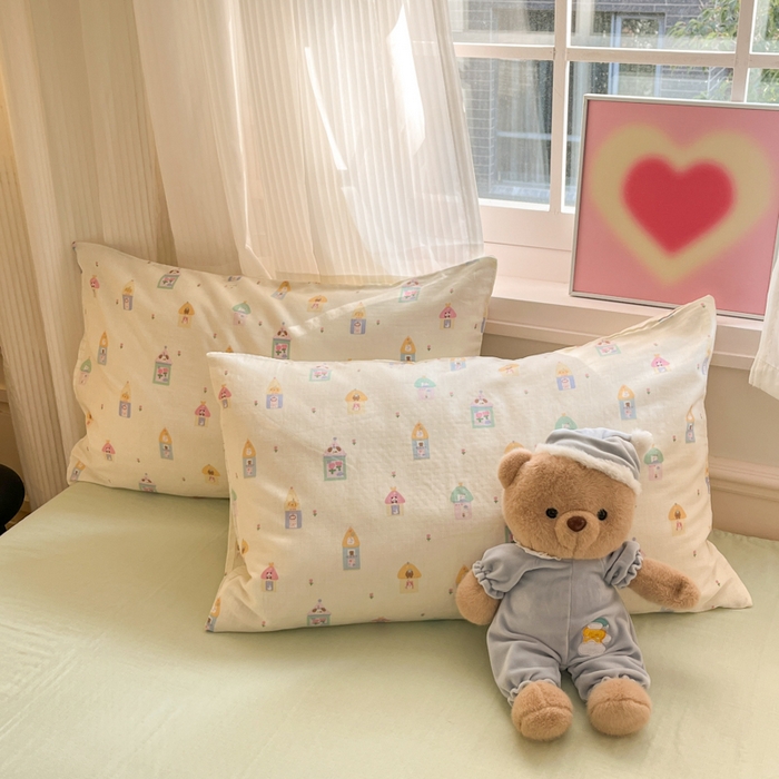 91家纺网 家纺一手货源 找家纺 博雅 2025新款全棉A类双层纱四件套 甜梦城堡