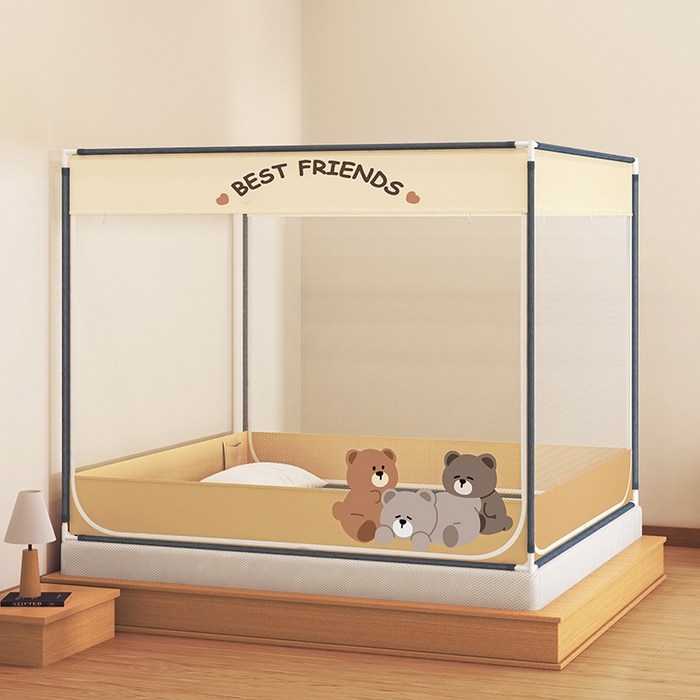 91家纺网 家纺一手货源 找家纺 青竹苑 2025新款烫画外穿防摔坐床蚊帐 熊熊朋友们