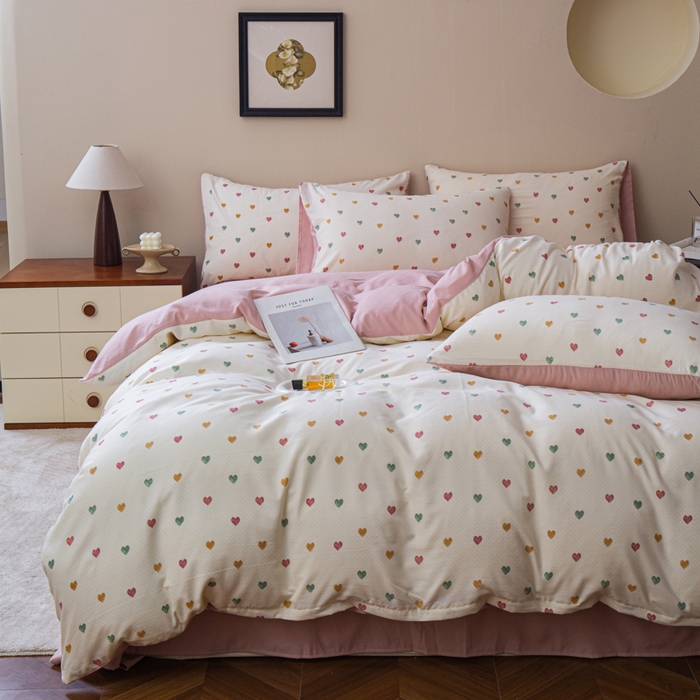 91家纺网 家纺一手货源 找家纺 利禾家纺 2025新款针织天竺棉水洗棉四件套被套学生宿舍三件套床单款 蜜糖甜心