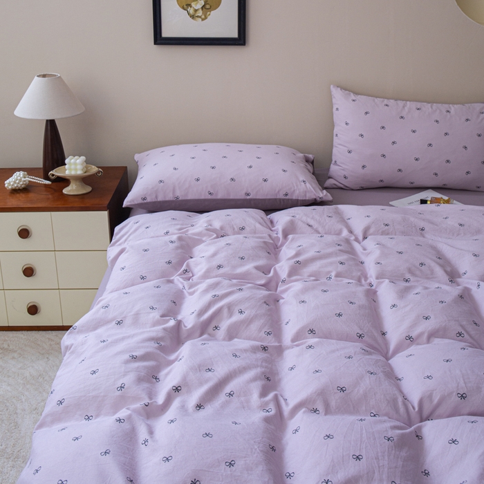 91家纺网 家纺一手货源 找家纺 利禾家纺 2025新款针织天竺棉水洗棉四件套被套学生宿舍三件套床单款 莫奈紫