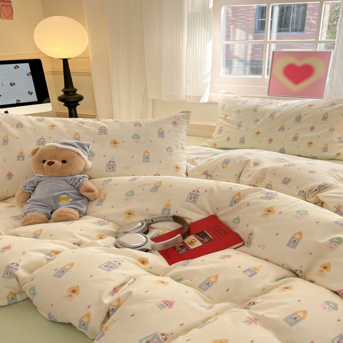 91家纺网 家纺一手货源 找家纺 博雅 2025新款全棉A类双层纱四件套 甜梦城堡