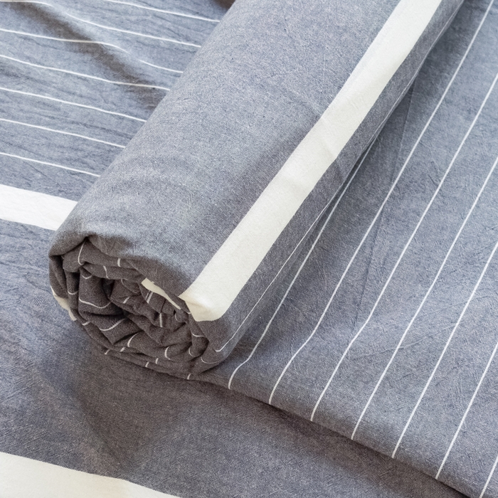 91家纺网 家纺一手货源 找家纺 柠萌家居 2025新款无印风全棉色织A类母婴级纯棉水洗棉床单 光阴灰