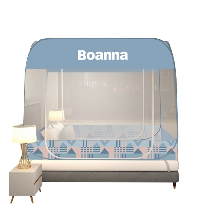 91家纺网 家纺一手货源 找家纺 青竹苑 2025新款免安装大顶魔术蚊帐布三角款 雅格蓝