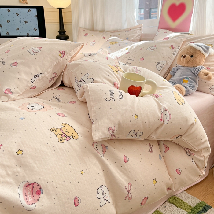 91家纺网 家纺一手货源 找家纺 博雅 2025新款全棉A类双层纱四件套 快乐修狗