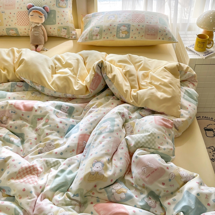 91家纺网 家纺一手货源 找家纺 仟网汇 2025新款针织双层纱AB版四件套 露娜