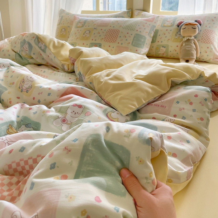 91家纺网 家纺一手货源 找家纺 仟网汇 2025新款针织双层纱AB版四件套 露娜