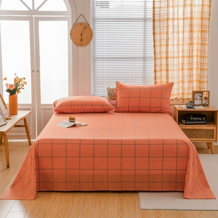 柠萌家居 2025新款无印风全棉色织A类母婴级纯棉水洗棉床单 瓦尔桔