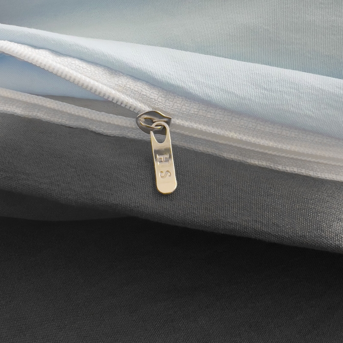 91家纺网 家纺一手货源 找家纺 花伞家居 2025新款纯色拼色柔软亲肤水洗棉简约四件套   奶蓝+深灰