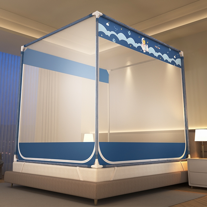 91家纺网 家纺一手货源 找家纺 青竹苑 2025新款双门全底外穿坐床式蚊帐儿童防摔防蚊拉链方帐 卡通-太空漫步