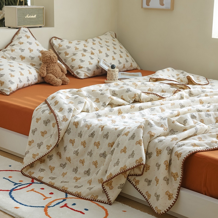 91家纺网 家纺一手货源 找家纺 买家秀 爆款不断货A类母婴级双层纱大豆被子春秋被秋冬被大豆纤维被子被芯空调被20%大豆被子夏被夏凉被 波点玩偶熊