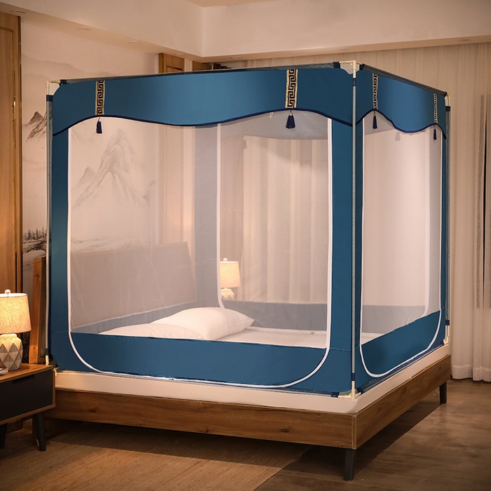 91家纺网 家纺一手货源 找家纺 青竹苑 2025新款外穿中式坐床全底防摔蚊帐 清茵绿