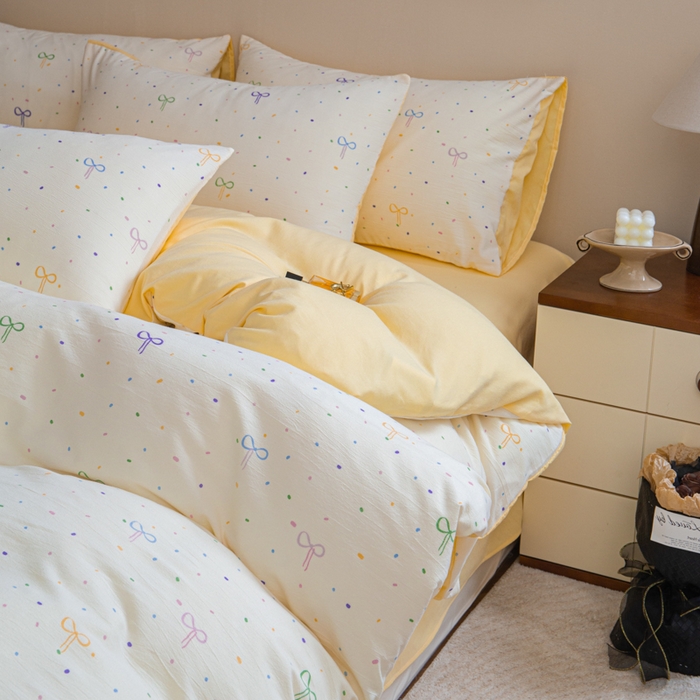 91家纺网 家纺一手货源 找家纺 斯卡诺家纺 2025新款针织天竺棉水洗棉四件套被套学生宿舍三件套床单款 小幸运