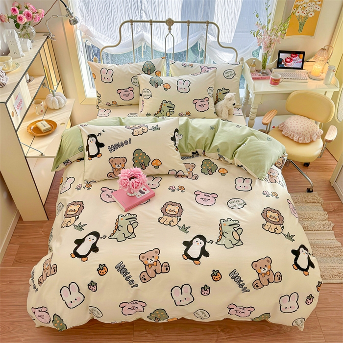 91家纺网 家纺一手货源 找家纺 名兮家居 2025年新款13372全棉印花四件套-卡通系列 动物世界