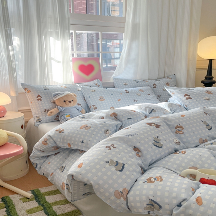 91家纺网 家纺一手货源 找家纺 博雅 2025新款全棉A类双层纱四件套 萌宠乐园