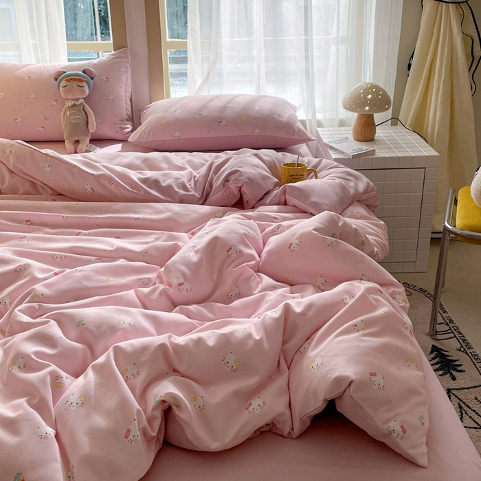 91家纺网 家纺一手货源 找家纺 仟网汇 2025新款针织双层纱AB版四件套 萌萌小猫