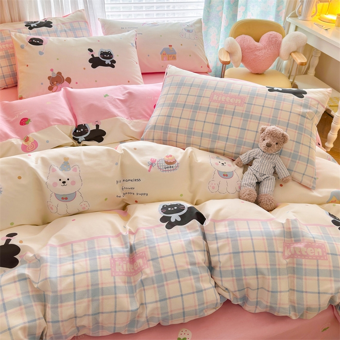 91家纺网 家纺一手货源 找家纺 名兮家居 2025年新款13372全棉印花四件套-卡通系列 可爱喵