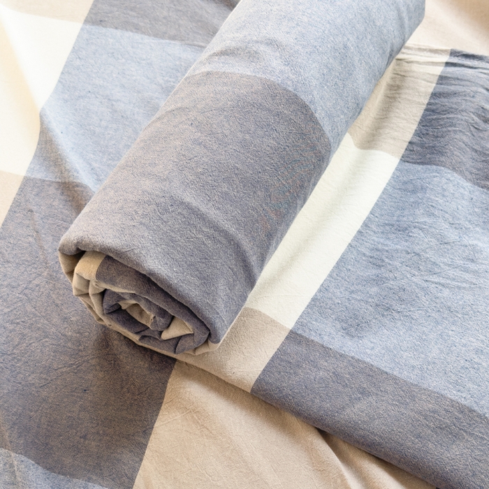 91家纺网 家纺一手货源 找家纺 柠萌家居 2025新款无印风全棉色织A类母婴级纯棉水洗棉床单 蓝大格