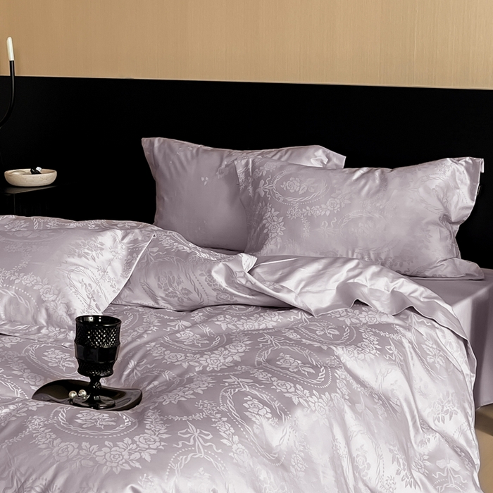 91家纺网 家纺一手货源 找家纺 窝米 2025春季新品100支长绒棉轻奢提花四件套系列 慕然-紫烟