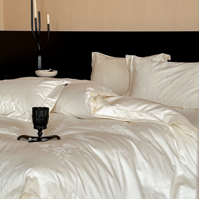 91家纺网 家纺一手货源 找家纺 窝米 2025春季新品100支长绒棉轻奢提花四件套系列 蜜香-白百合