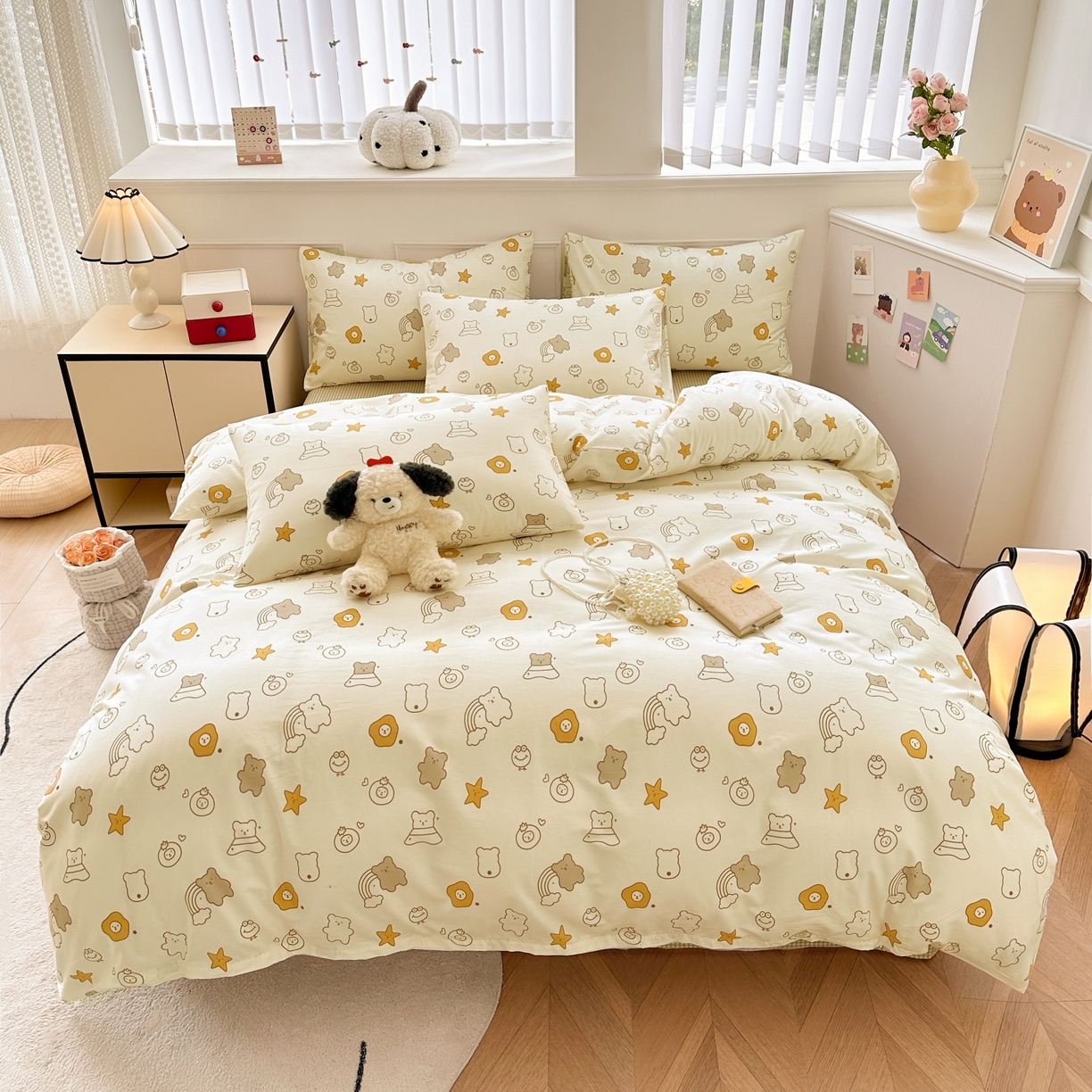 91家纺网 家纺一手货源 找家纺 柠馨 2025新款13372全棉床单床笠枕套被套单品系列-单被套 星空熊