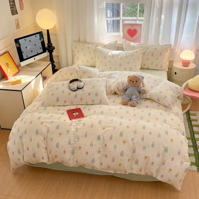 91家纺网 家纺一手货源 找家纺 博雅 2025新款全棉A类双层纱四件套 甜梦城堡