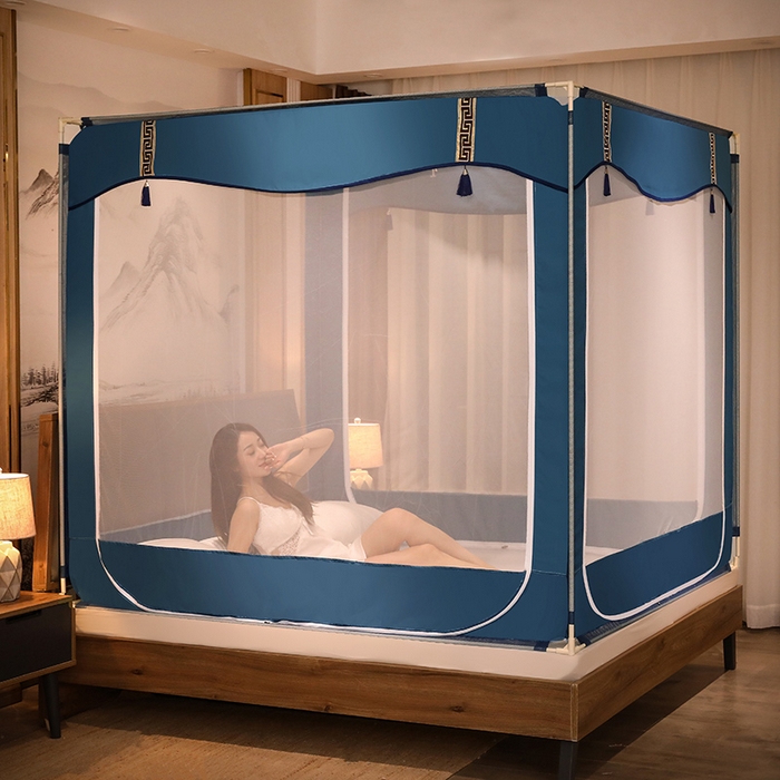 91家纺网 家纺一手货源 找家纺 青竹苑 2025新款外穿中式坐床全底防摔蚊帐 清茵绿