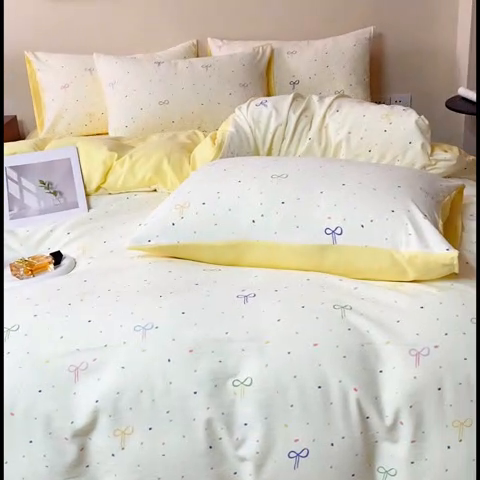 91家纺网 家纺一手货源 找家纺 斯卡诺家纺 2025新款针织天竺棉水洗棉四件套被套学生宿舍三件套床单款 小幸运