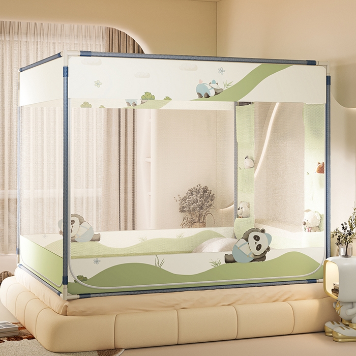 91家纺网 家纺一手货源 找家纺 青竹苑 2025新款口袋款外穿防摔坐床蚊帐 功夫熊猫