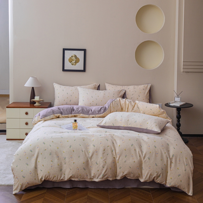 91家纺网 家纺一手货源 找家纺 利禾家纺 2025新款针织天竺棉水洗棉四件套被套学生宿舍三件套床单款 安琪拉兔