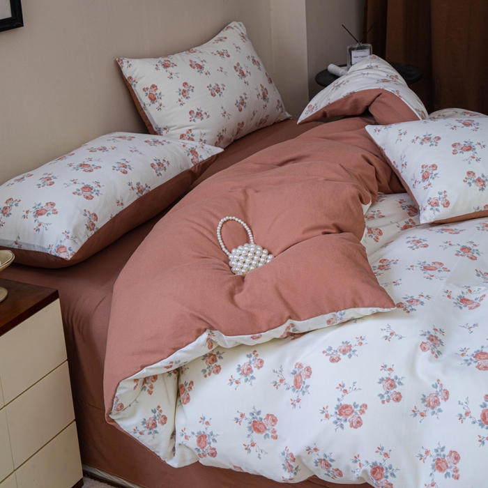 91家纺网 家纺一手货源 找家纺 斯卡诺家纺 2025新款针织天竺棉水洗棉四件套被套学生宿舍三件套床单款 玫瑰庄园