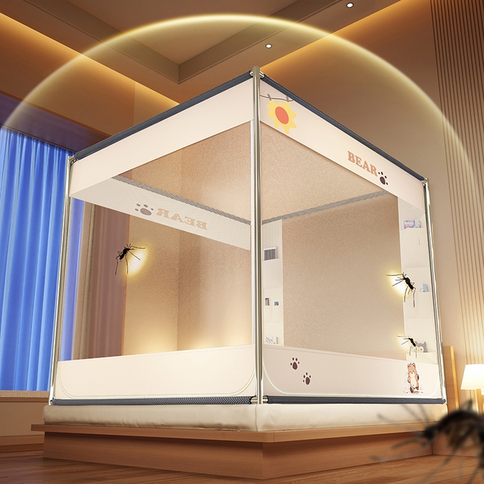 91家纺网 家纺一手货源 找家纺 青竹苑 2025新款口袋款外穿防摔坐床蚊帐 快乐熊