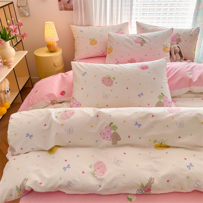 91家纺网 家纺一手货源 找家纺 名兮家居 2025年新款13372全棉印花四件套-卡通系列 爱心南瓜