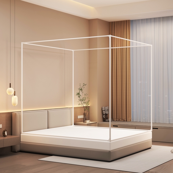 91家纺网 家纺一手货源 找家纺 青竹苑 2025新款双门全底外穿坐床式蚊帐儿童防摔防蚊拉链方帐 几何图案-夏日粉