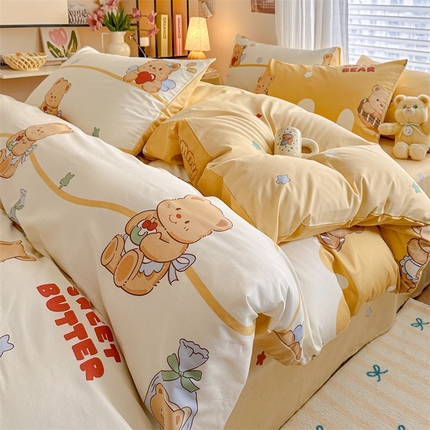 名兮家居 2025年新款13372全棉印花四件套-卡通系列 黄油小熊