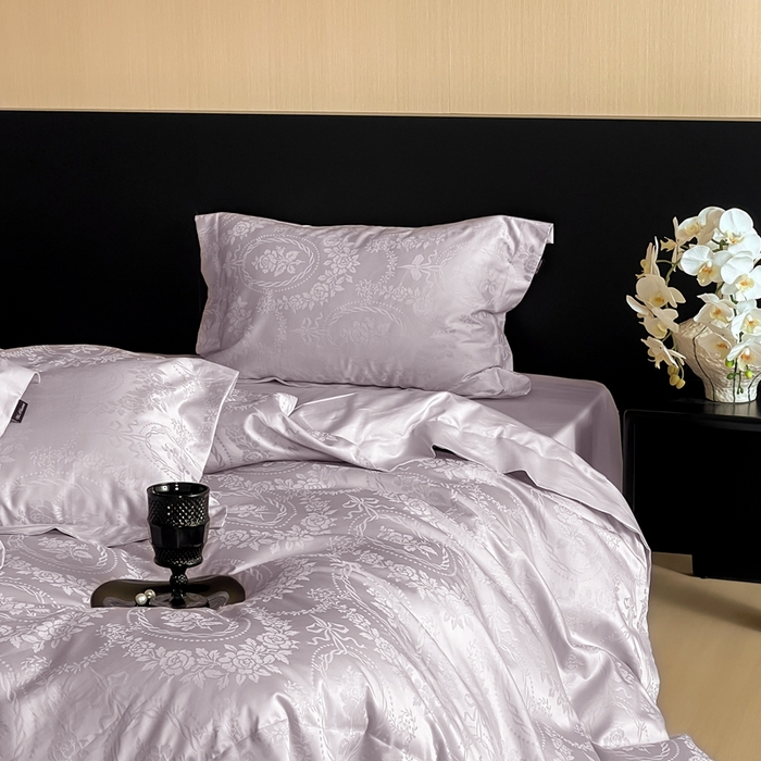 91家纺网 家纺一手货源 找家纺 窝米 2025春季新品100支长绒棉轻奢提花四件套系列 慕然-紫烟