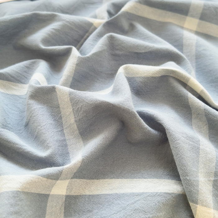 91家纺网 家纺一手货源 找家纺 柠萌家居 2025新款无印风全棉色织A类母婴级纯棉水洗棉床单 海蓝大格