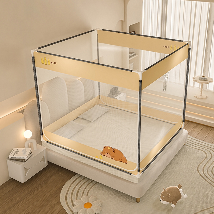 91家纺网 家纺一手货源 找家纺 青竹苑 2025新款烫画外穿防摔坐床蚊帐 萌萌熊