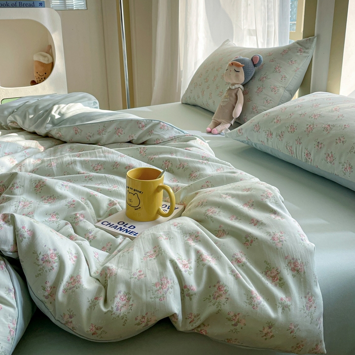 91家纺网 家纺一手货源 找家纺 仟网汇 2025新款针织双层纱AB版四件套 蔓春