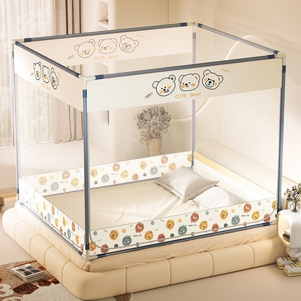 青竹苑 2025新款三门大版上下布印花外穿坐床蚊帐床笠式防摔方帐 熊熊出没