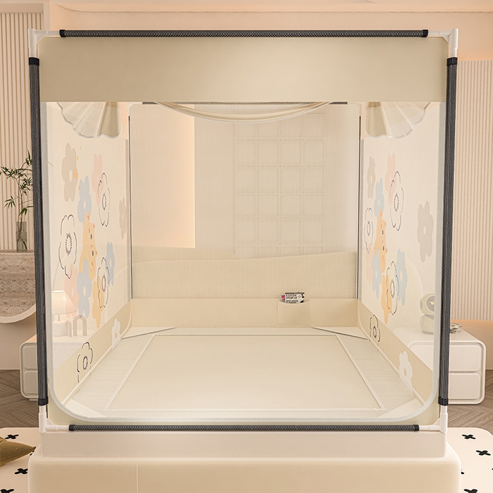 91家纺网 家纺一手货源 找家纺 青竹苑 2025新款帐纱印花外穿坐床防摔蚊帐 花朵喵喵