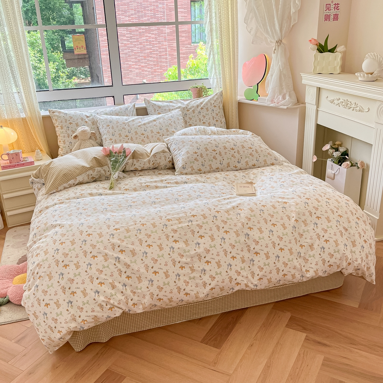 91家纺网 家纺一手货源 找家纺 柠馨 2025新款13372全棉床单床笠枕套被套单品系列-单被套 狗狗派对