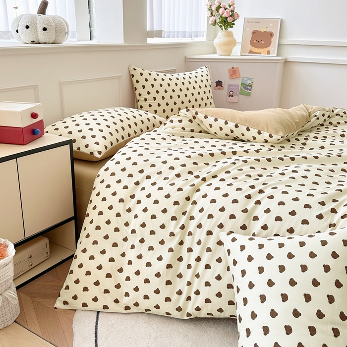 91家纺网 家纺一手货源 找家纺 柠馨 2025新款13372全棉床单床笠枕套被套单品系列-单被套 卡夫熊