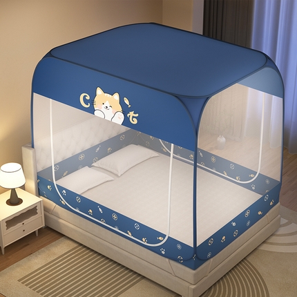 青竹苑 2025新款免安装方顶布三角防尘顶款魔术蚊帐 橘猫蓝