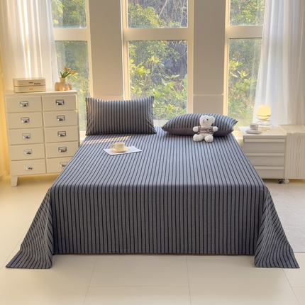 柠萌家居 2025新款无印风全棉色织A类母婴级纯棉水洗棉床单 白日梦想家-黑