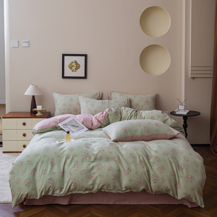 91家纺网 家纺一手货源 找家纺 斯卡诺家纺 2025新款针织天竺棉水洗棉四件套被套学生宿舍三件套床单款 遇见