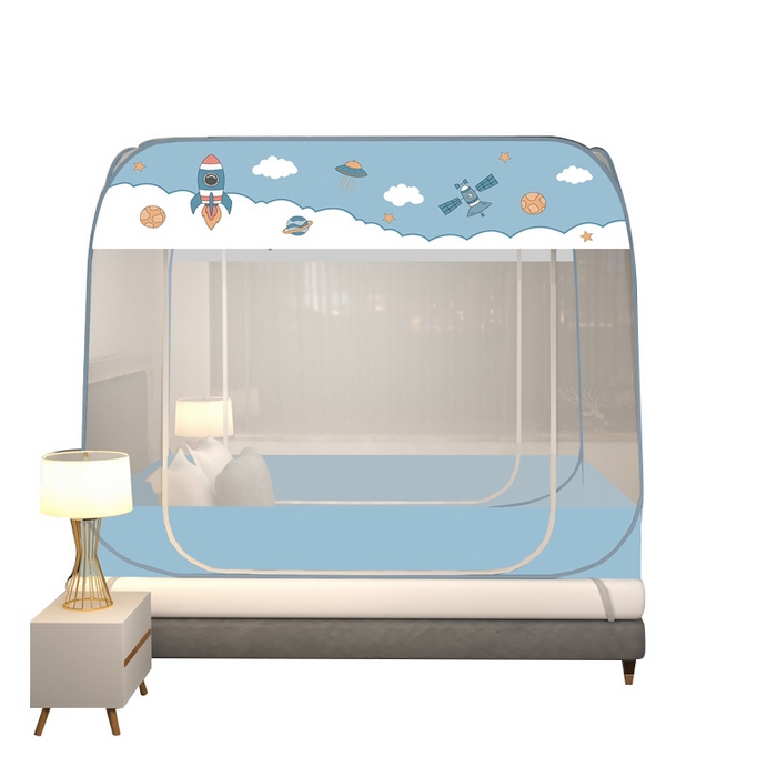 91家纺网 家纺一手货源 找家纺 青竹苑 2025新款免安装大顶魔术蚊帐布三角款 太空蓝