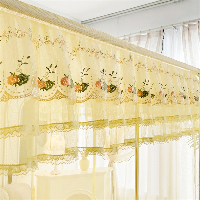 91家纺网 家纺一手货源 找家纺 青竹苑 2025新款紫荆花床笠式坐床防摔蚊帐 柠檬黄